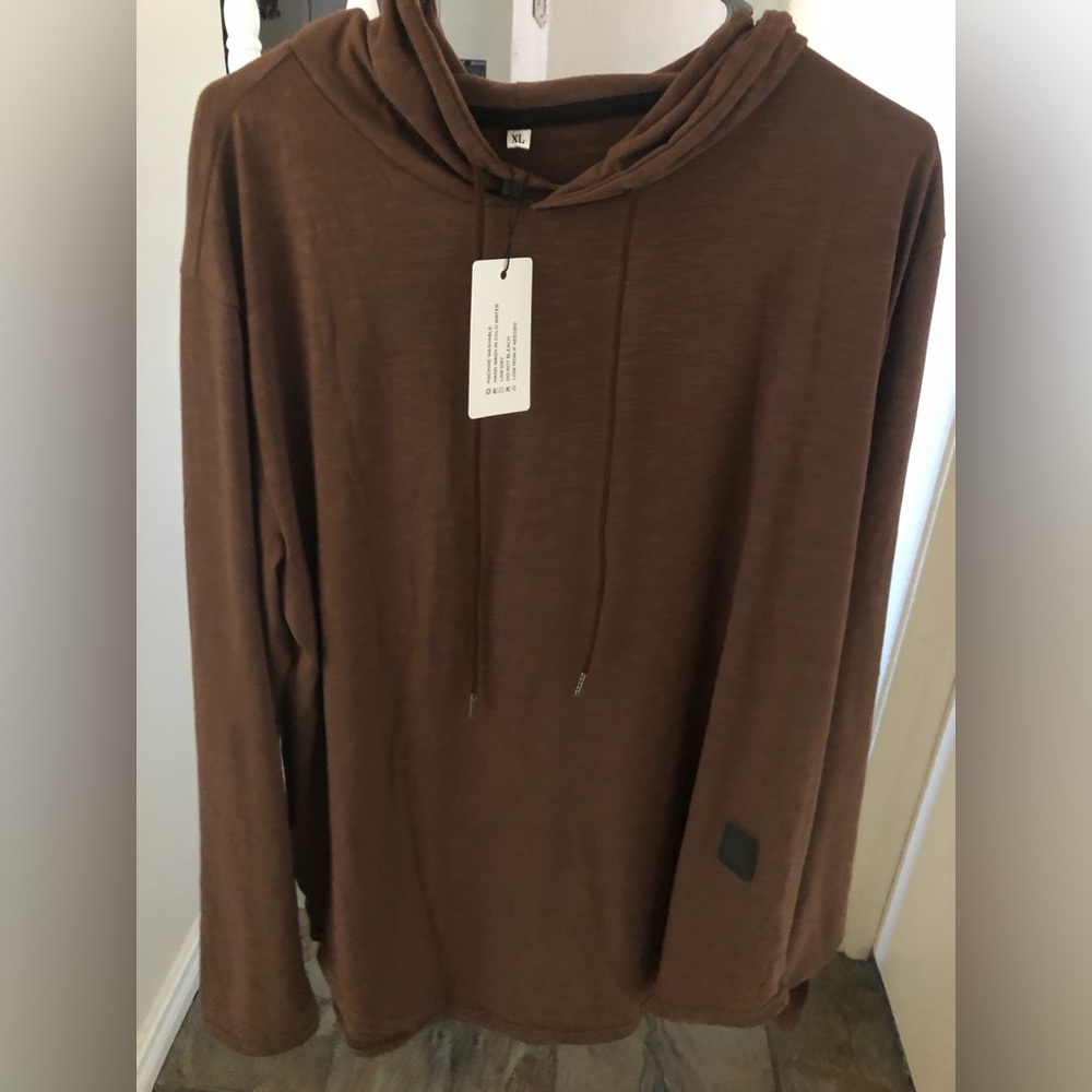 Men's Lightweight Hooded Pullover Sweater - Brown